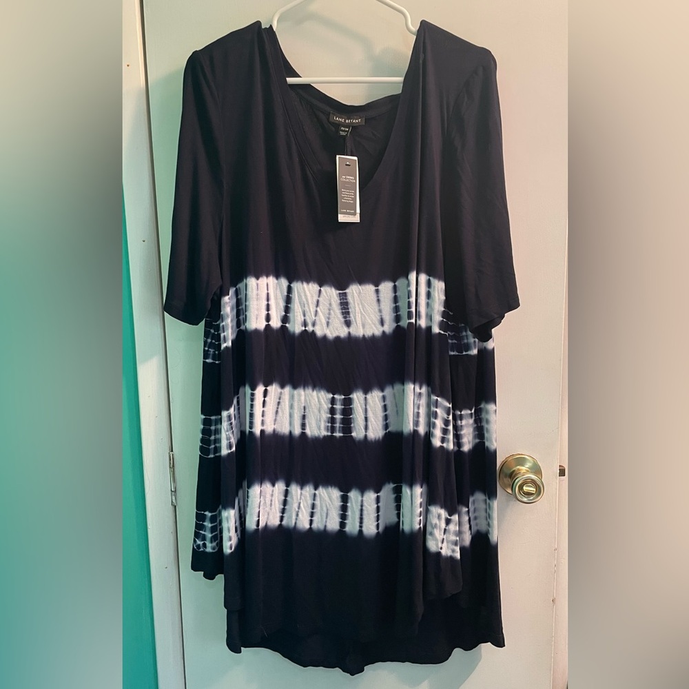 Lane Bryant Black and White Tie-Dye V-Neck Tunic Swing Top 22/24